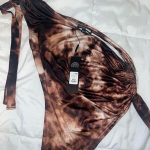 Fashion Nova Brown Tie-Dye One-Shoulder Dress